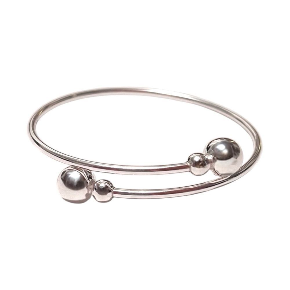 Sterling Silver Double Sphere Ends Bangle Bracelet